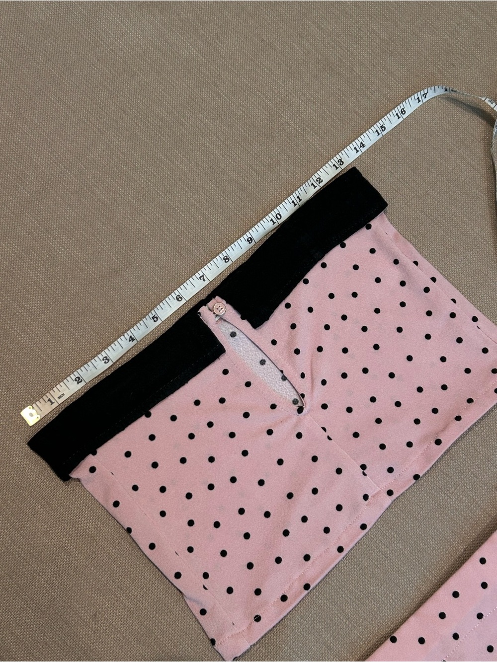 One of One Pink Polka Dot Tube Top and Mini Skirt Set with Black Trim - Picture 4 of 9